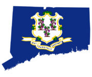 State of Connecticut flag map isolated on a white background, U.S.A.