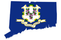 State of Connecticut flag map isolated on a white background, U.S.A.